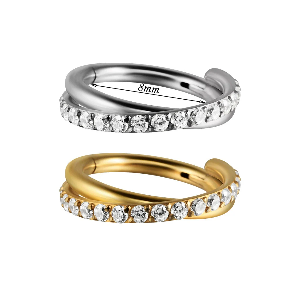 Stainless Steel Geometric Precision Inlaid Zircon Nose Ring And Ear Bone Cartilage Helix Earrings With Electroplating - Image 8