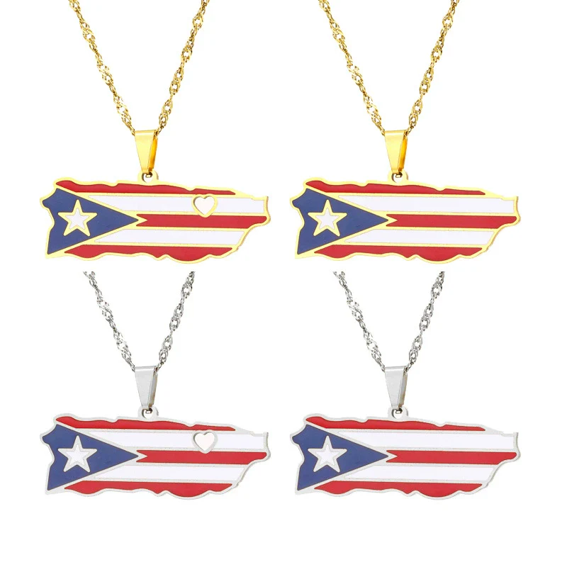 Stainless Steel Geometric Puerto Rico Map Dripping Oil Necklace Water Wave Chain Women's Accessories - Image 5