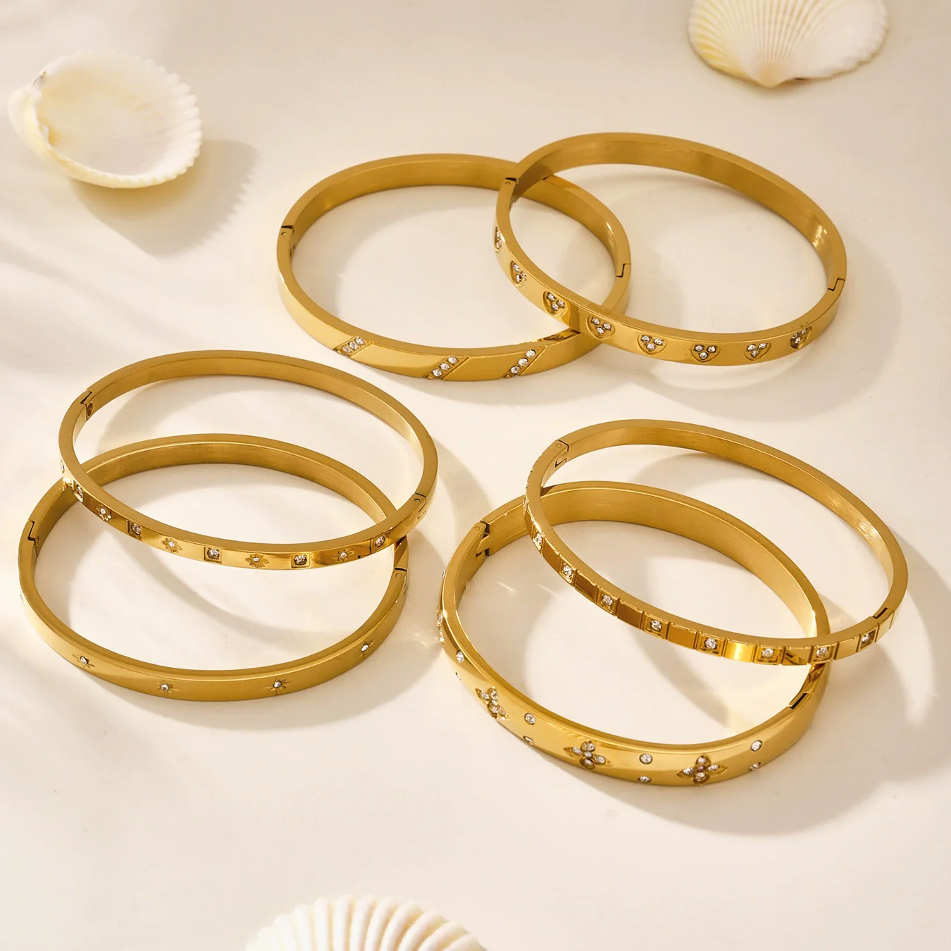 Stainless Steel Geometric Ring And Bracelet Combination Inlaid With Zircon Electroplated - Image 3