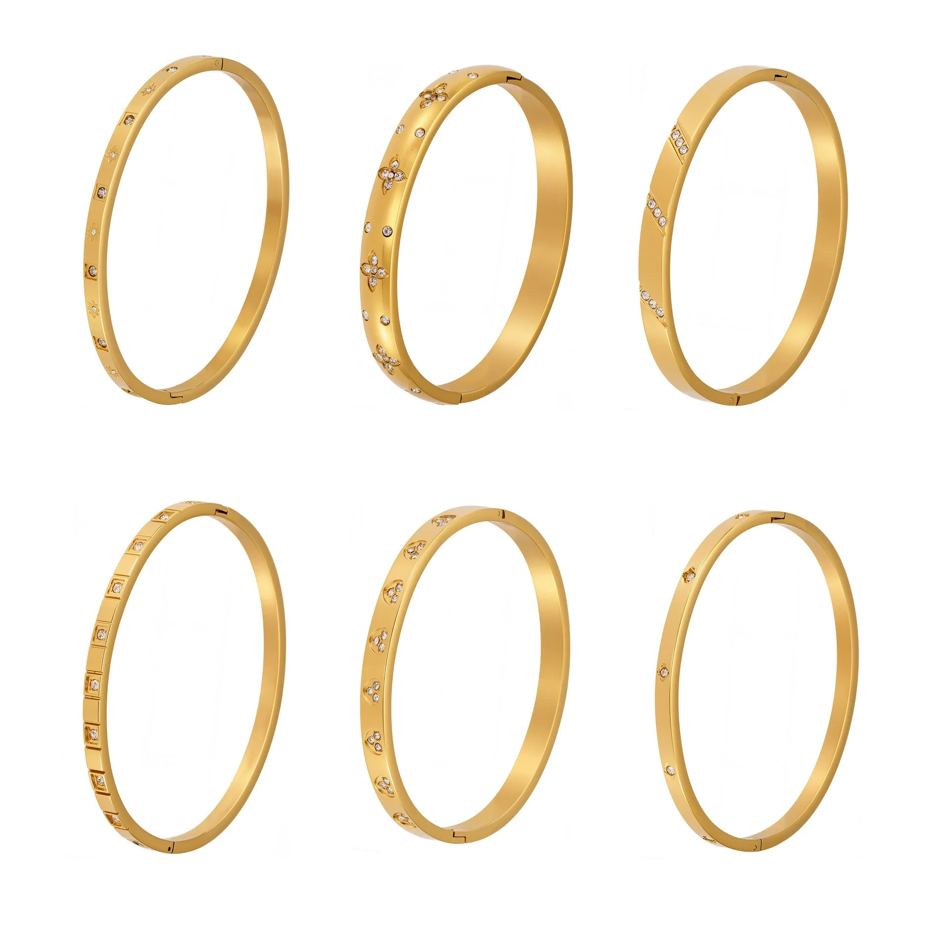 Stainless Steel Geometric Ring And Bracelet Combination Inlaid With Zircon Electroplated - Image 5