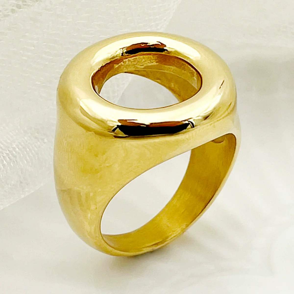 Stainless Steel Geometric Ring Literary Retro Style Electroplated