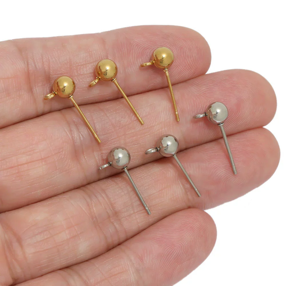 Stainless Steel Geometric Round Bead Hoop Earrings With 18K Gold Colorpreserving Plated And Soldering Process - Image 2