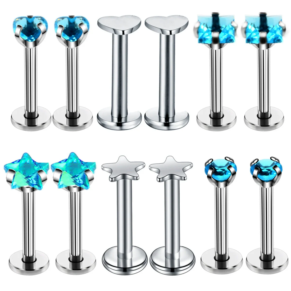 Stainless Steel Geometric Round Heart Shaped Pentagonal Square Inner Teeth Lip Nails Piercing Jewelry With Polishing