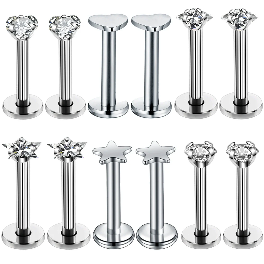 Stainless Steel Geometric Round Heart Shaped Pentagonal Square Inner Teeth Lip Nails Piercing Jewelry With Polishing - Image 2