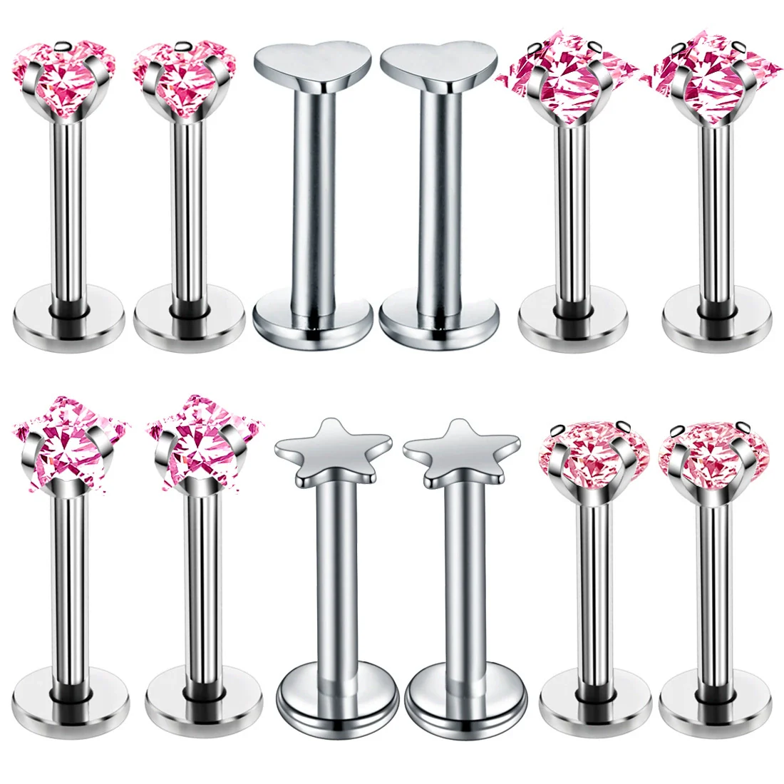 Stainless Steel Geometric Round Heart Shaped Pentagonal Square Inner Teeth Lip Nails Piercing Jewelry With Polishing - Image 3