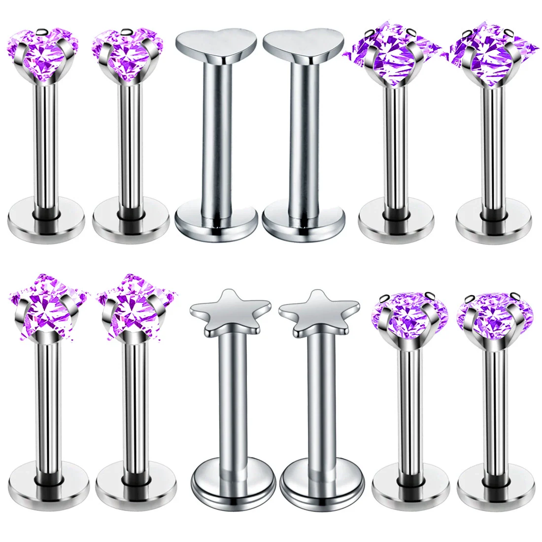 Stainless Steel Geometric Round Heart Shaped Pentagonal Square Inner Teeth Lip Nails Piercing Jewelry With Polishing - Image 4