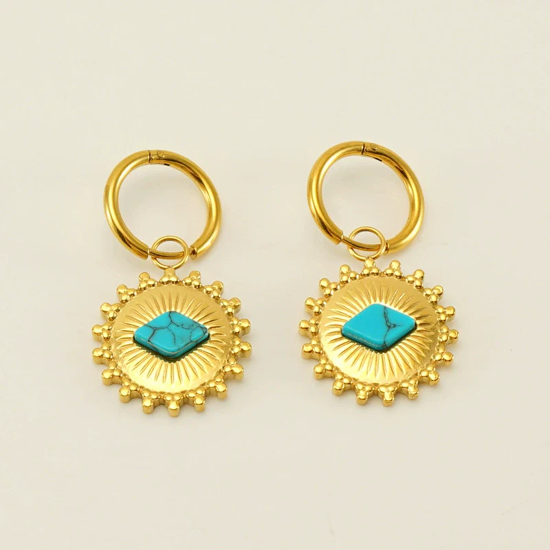 316L Stainless Steel Geometric Sunflower Earrings Electroplated For Women - Image 2