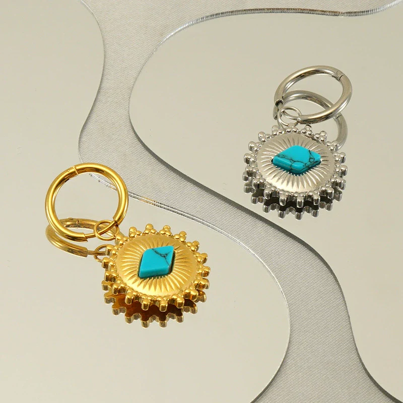 316L Stainless Steel Geometric Sunflower Earrings Electroplated For Women - Image 4