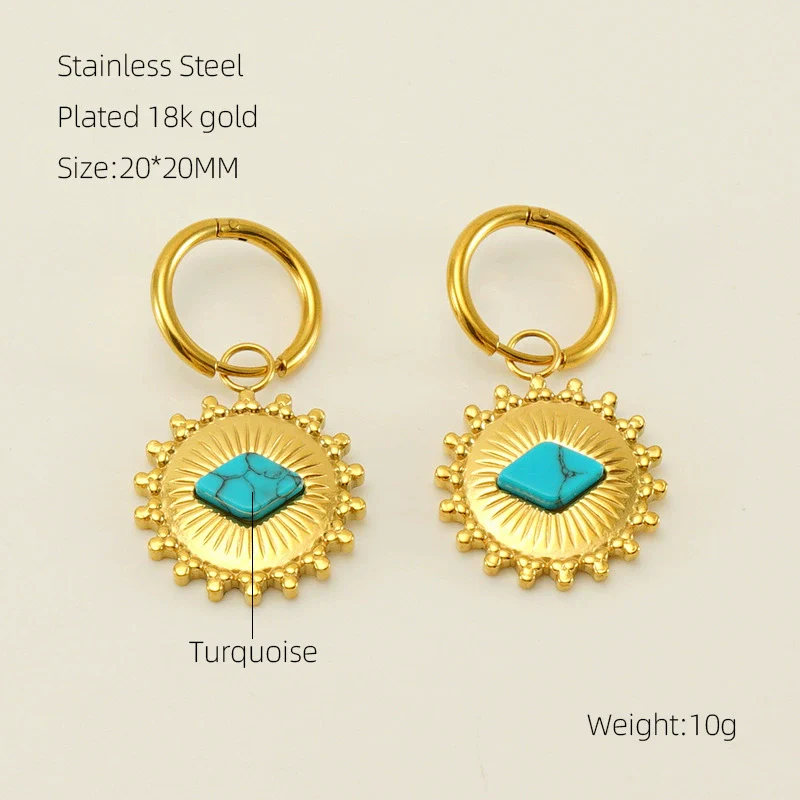 316L Stainless Steel Geometric Sunflower Earrings Electroplated For Women - Image 8