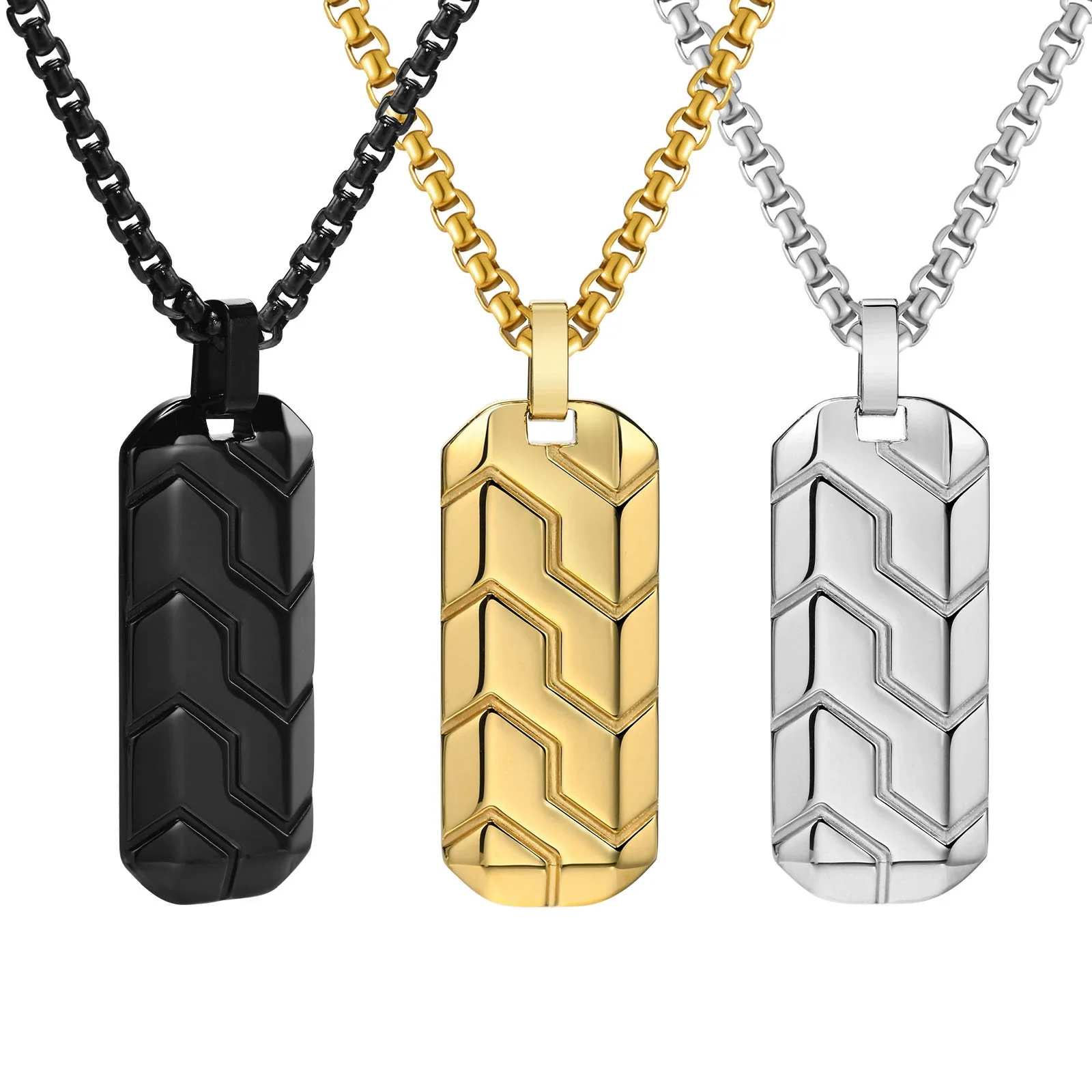 Stainless Steel Geometric Tire Pattern Men's Pendant Necklace Electroplating - Image 2