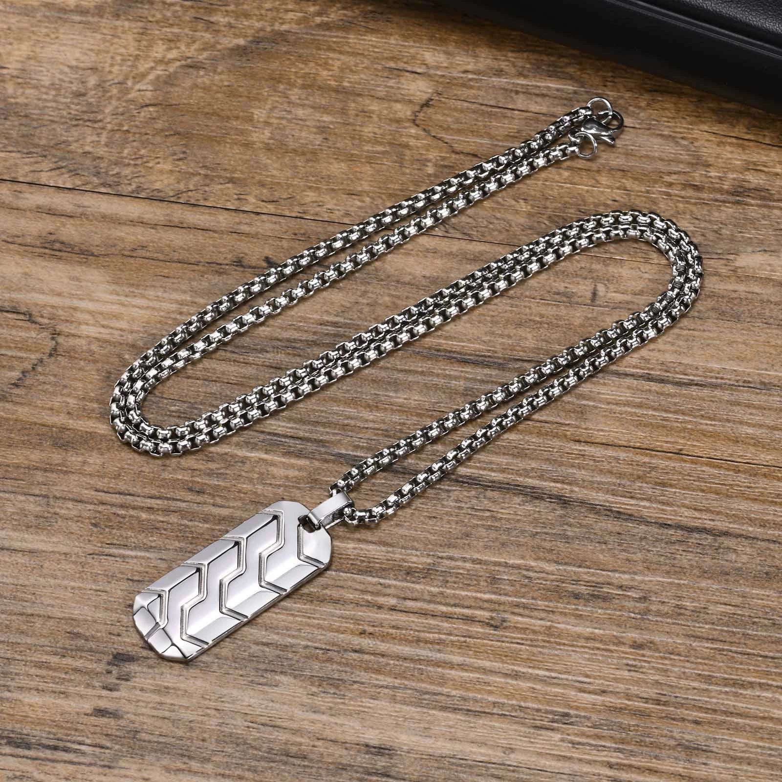Stainless Steel Geometric Tire Pattern Men's Pendant Necklace Electroplating - Image 6