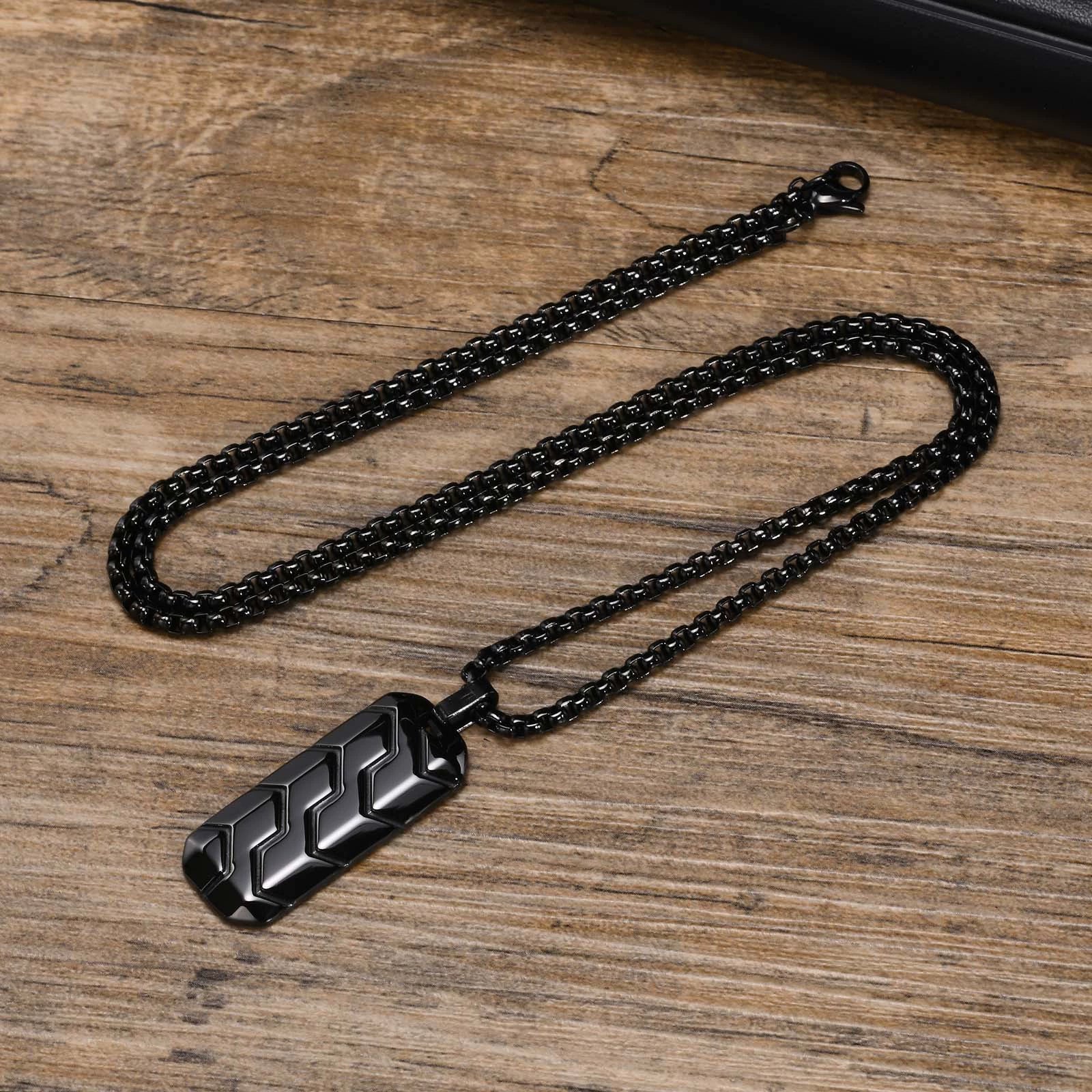 Stainless Steel Geometric Tire Pattern Men's Pendant Necklace Electroplating - Image 8