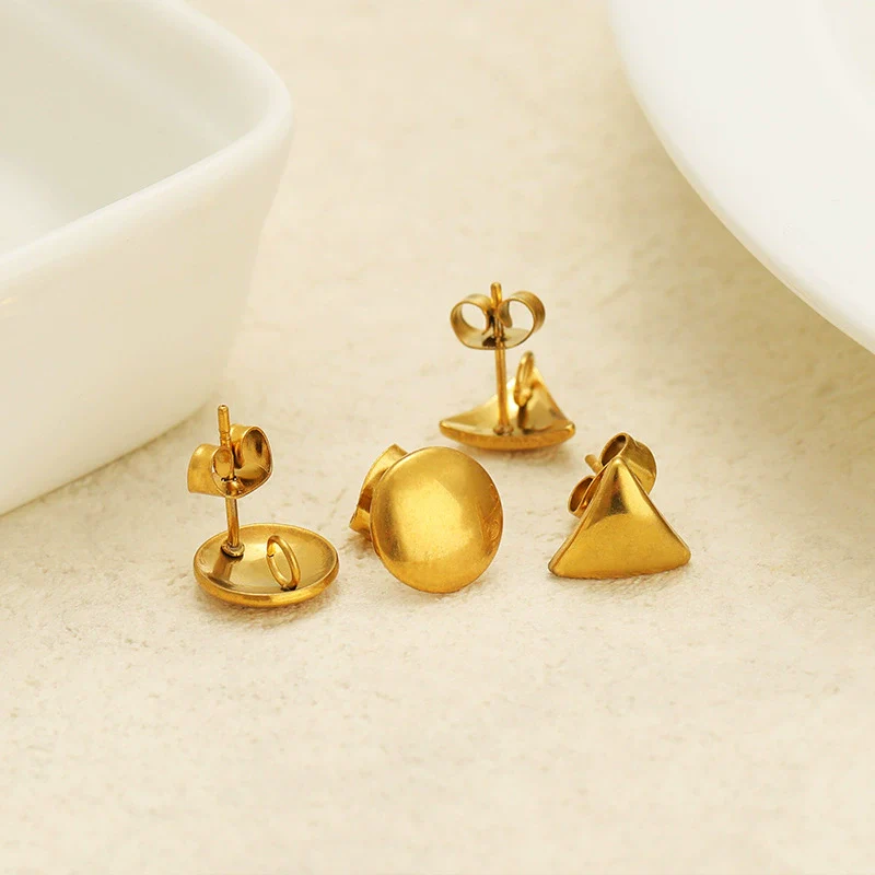 Stainless Steel Geometric Triangle 18K Vacuum Plated Solid Color Earrings Jewelry Accessories - Image 2