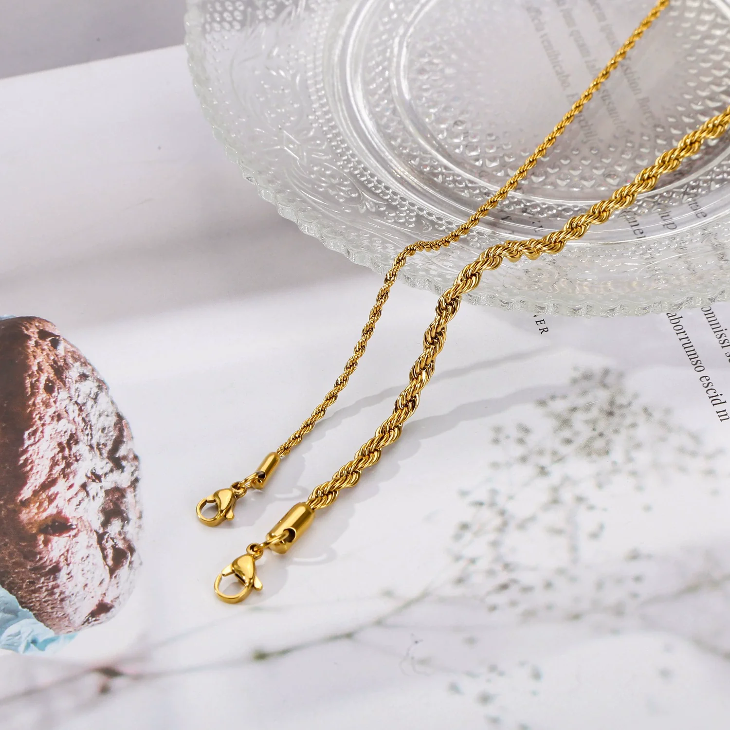 Stainless Steel Geometric Twist Chain Necklace And Bracelet Electroplated - Image 3