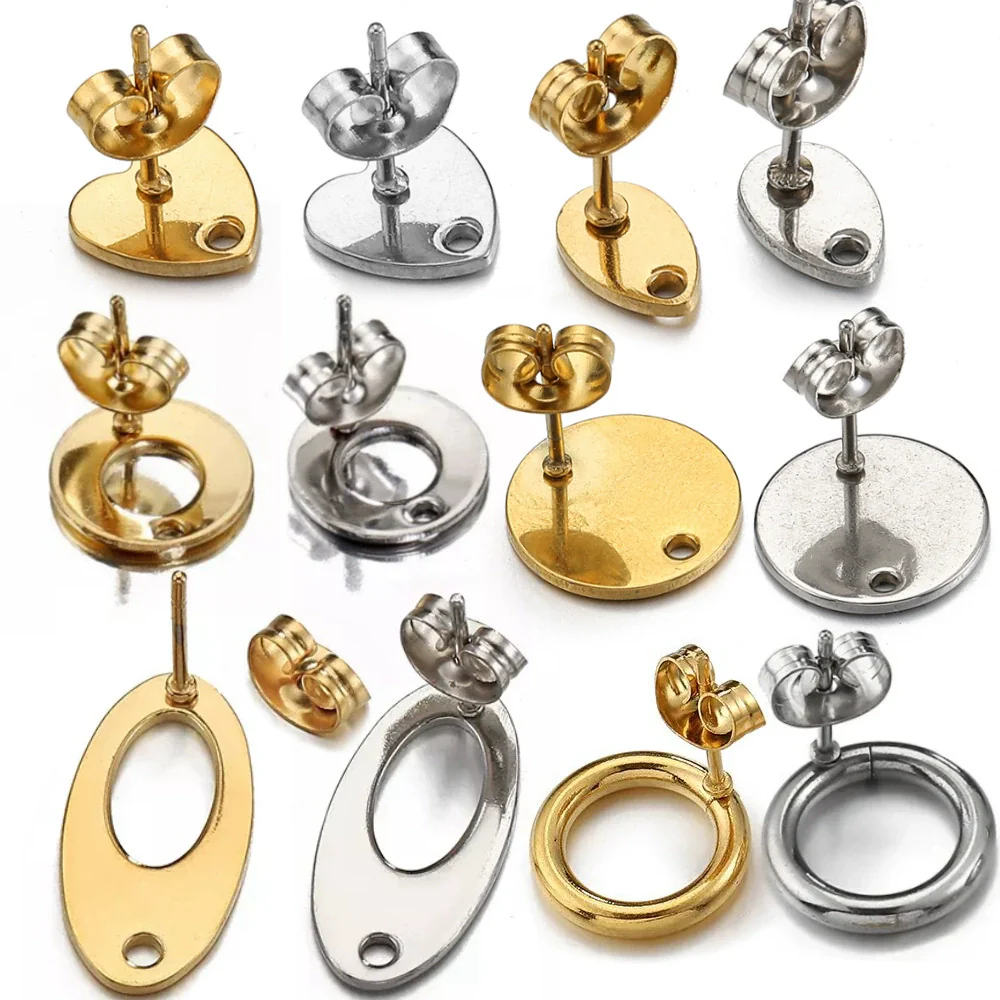 Stainless Steel Geometric Water Drop And Round Earrings Handmade With Electroplating