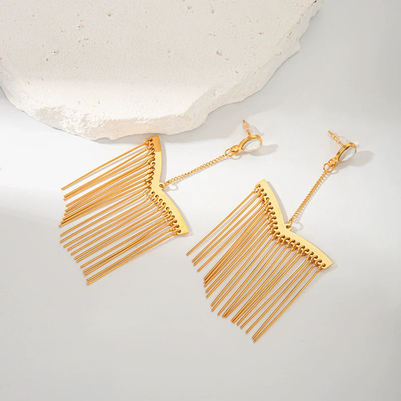 Stainless Steel Geometric Wind Chimes Tassel Earrings For Women With Electroplating Treatment - Image 3