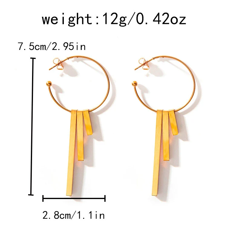 Stainless Steel Geometric Wind Chimes Tassel Earrings For Women With Electroplating Treatment - Image 5