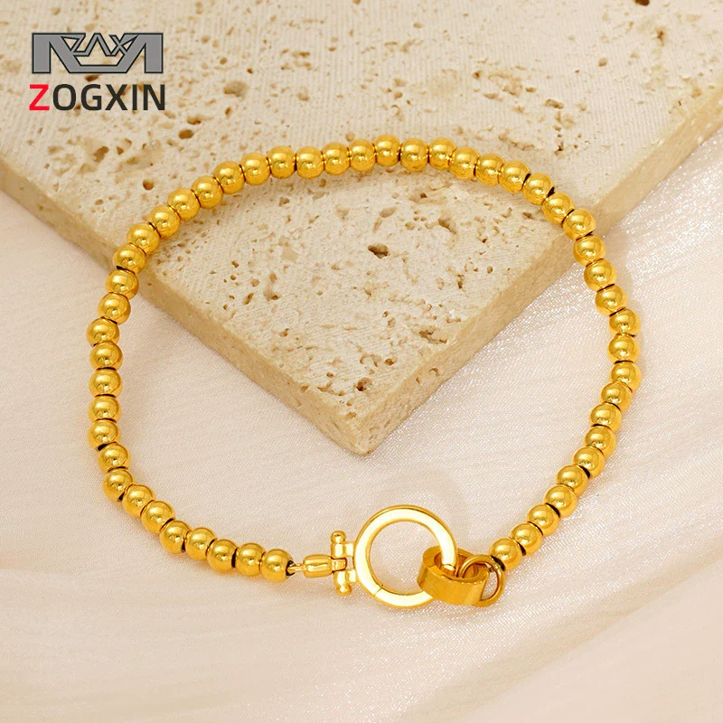 316L Stainless Steel Geometric Women's Bracelet With Electroplating And Round Buckle Steel Ball Design