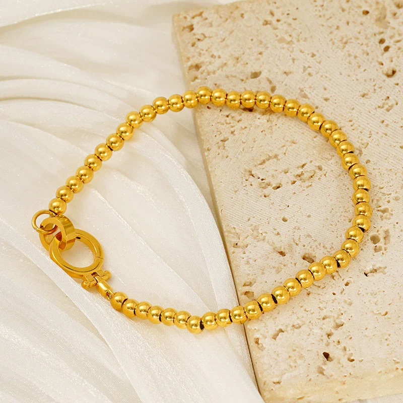 316L Stainless Steel Geometric Women's Bracelet With Electroplating And Round Buckle Steel Ball Design - Image 3