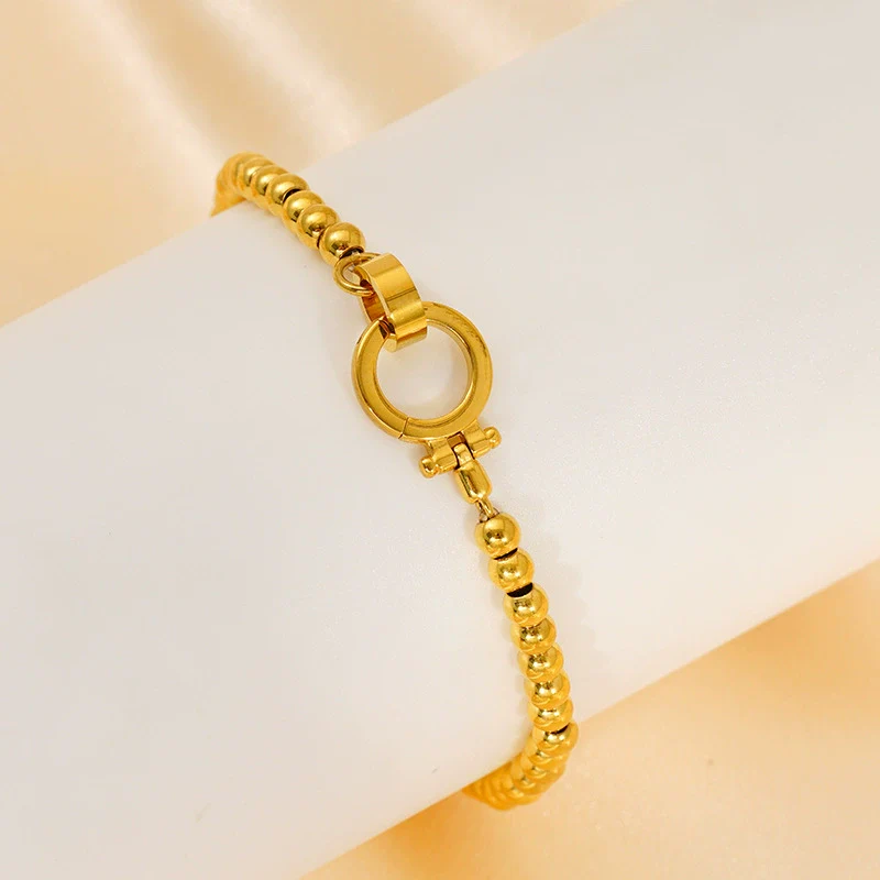316L Stainless Steel Geometric Women's Bracelet With Electroplating And Round Buckle Steel Ball Design - Image 4