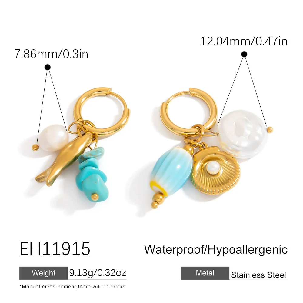 Stainless Steel Geometric Women's Earrings With Electroplating Marine Series Small Fish Shell Jewelry Pendants Light Luxury Style - Image 10