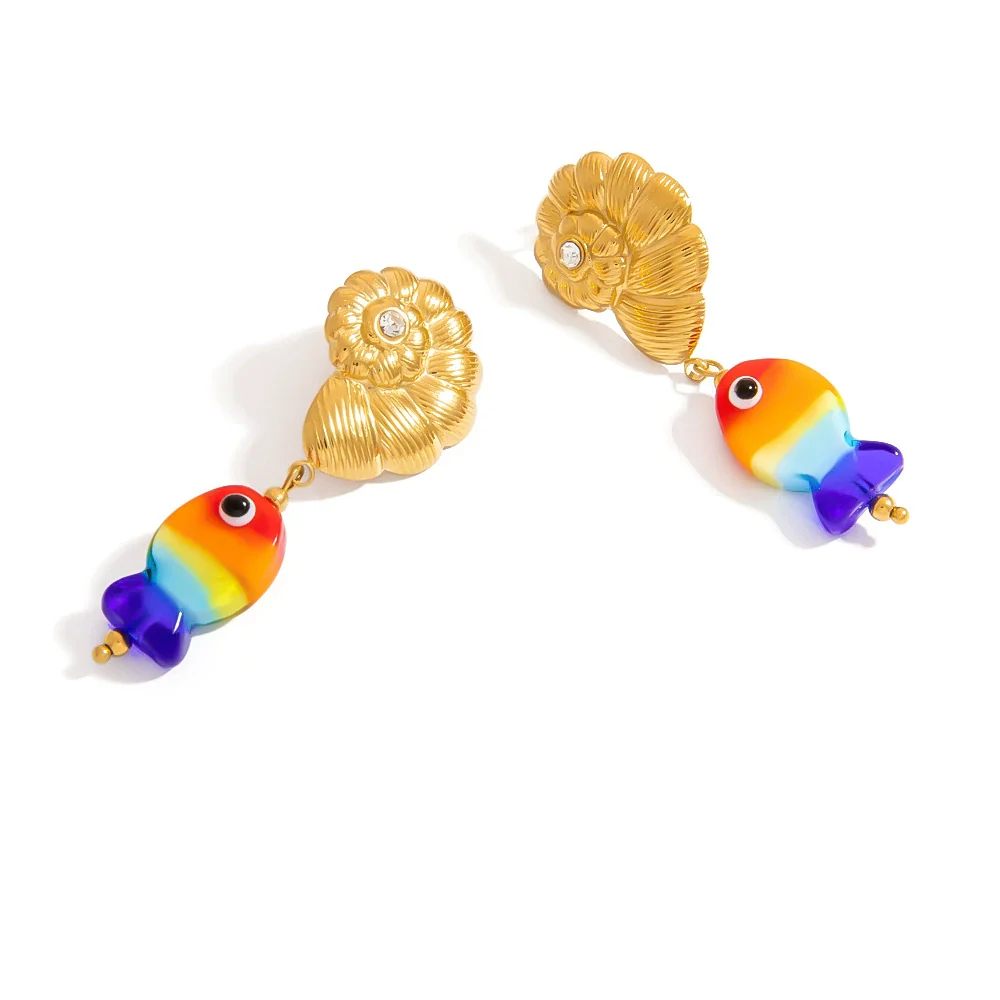 Stainless Steel Geometric Women's Earrings With Electroplating Marine Series Small Fish Shell Jewelry Pendants Light Luxury Style - Image 5