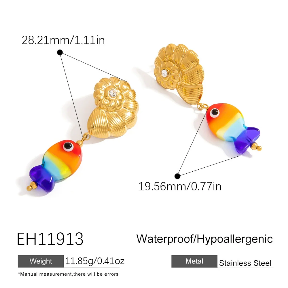 Stainless Steel Geometric Women's Earrings With Electroplating Marine Series Small Fish Shell Jewelry Pendants Light Luxury Style - Image 8