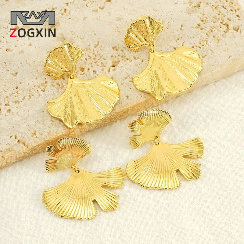 316L Stainless Steel Ginkgo Leaf Women's Exaggerated Highend Fashion Electroplated Geometric Earrings