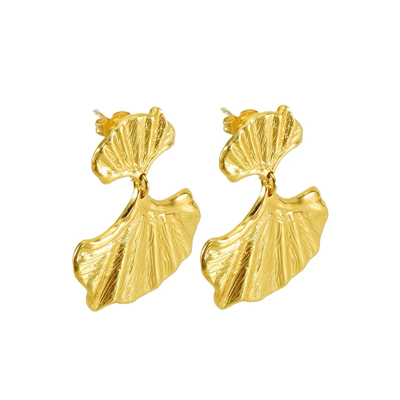 316L Stainless Steel Ginkgo Leaf Women's Exaggerated Highend Fashion Electroplated Geometric Earrings - Image 5