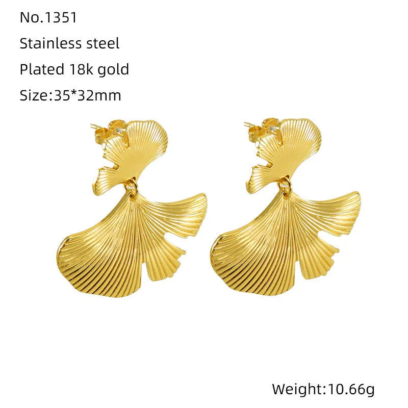 316L Stainless Steel Ginkgo Leaf Women's Exaggerated Highend Fashion Electroplated Geometric Earrings - Image 6