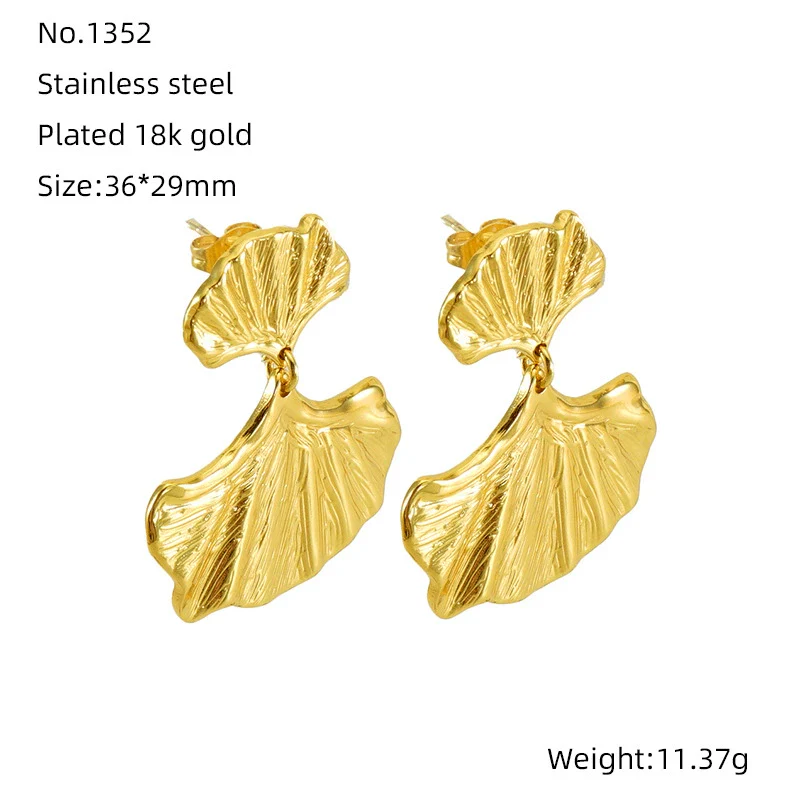 316L Stainless Steel Ginkgo Leaf Women's Exaggerated Highend Fashion Electroplated Geometric Earrings - Image 7