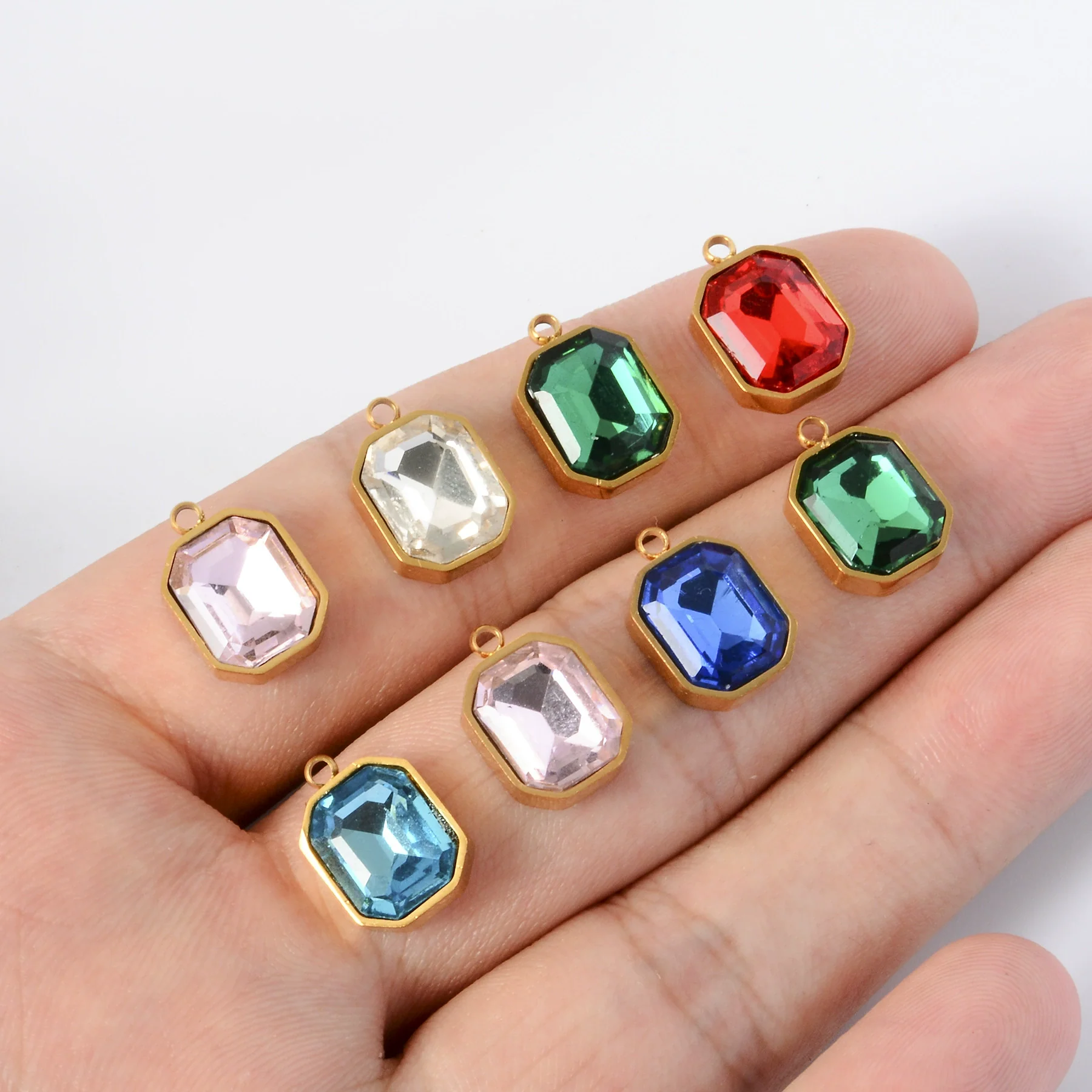 Stainless Steel Glass Crystal Pendant Jewelry Accessories Rectangular Octagonal Square Electroplated - Image 3