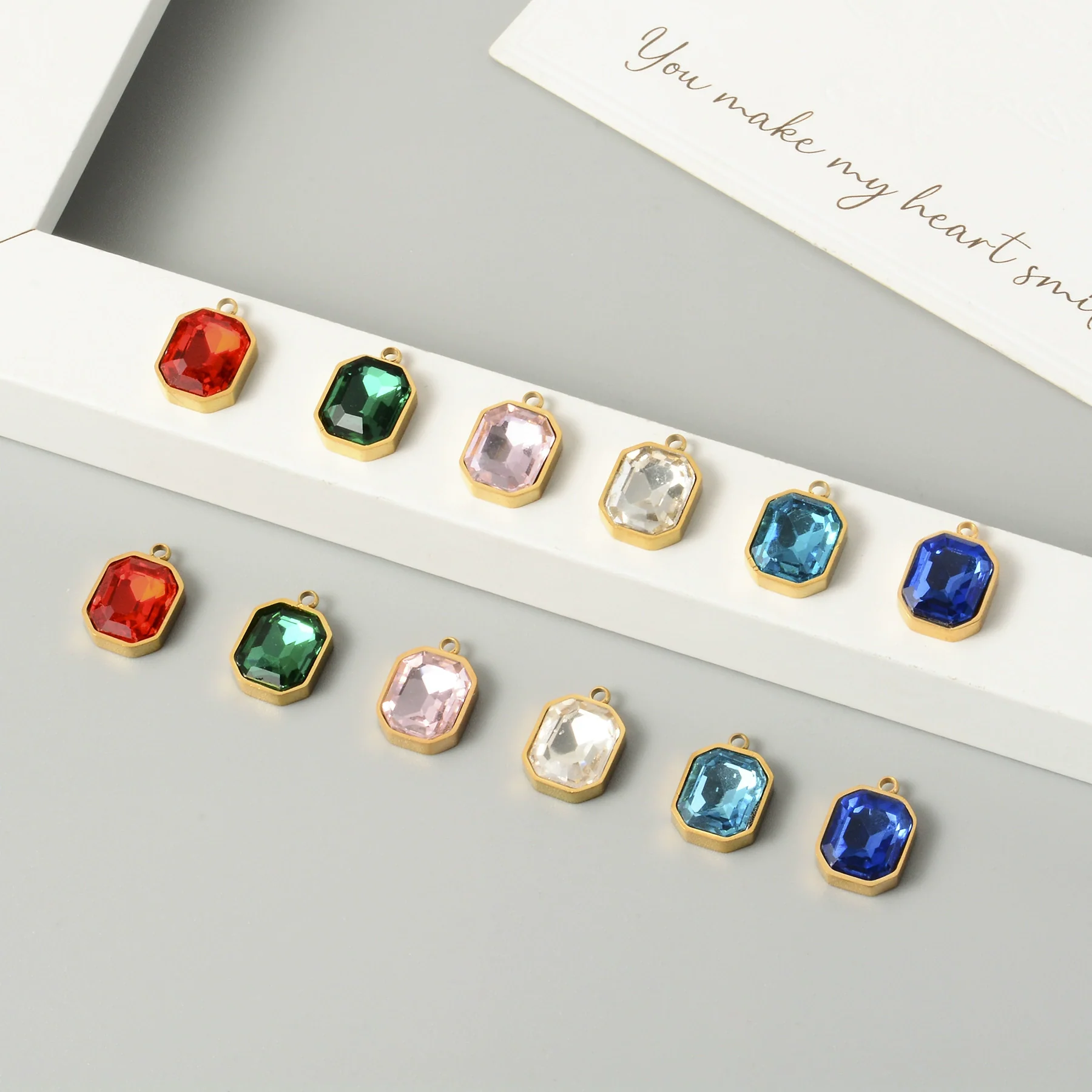 Stainless Steel Glass Crystal Pendant Jewelry Accessories Rectangular Octagonal Square Electroplated - Image 4
