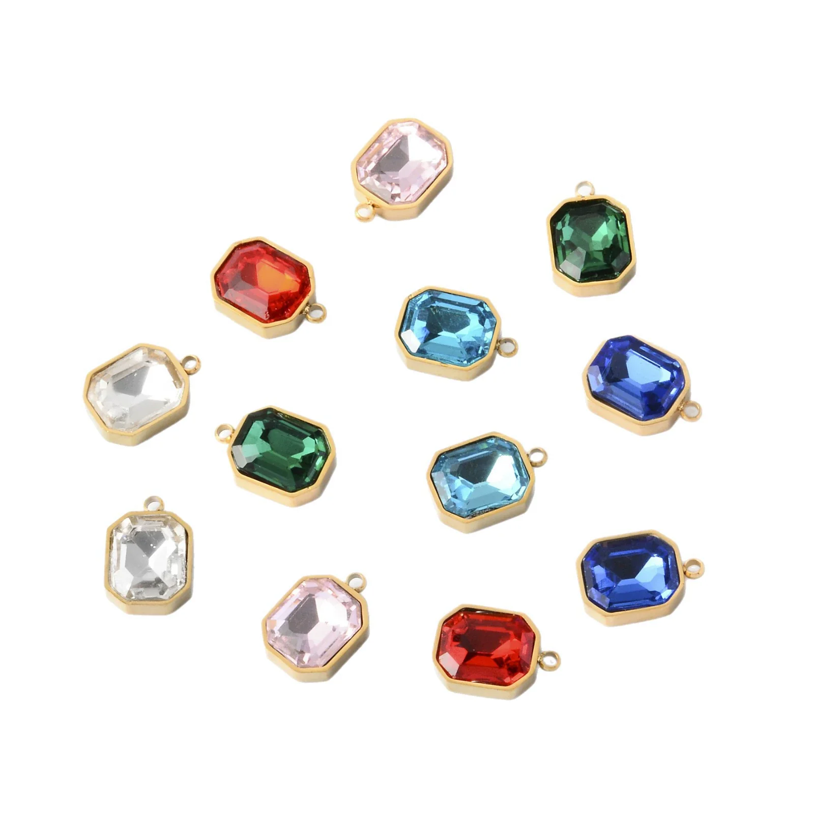 Stainless Steel Glass Crystal Pendant Jewelry Accessories Rectangular Octagonal Square Electroplated - Image 5