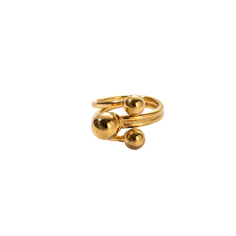 Stainless Steel Gold Beads Three Layer Design Electroplated Geometric Fashion Ring Accessories - Image 5