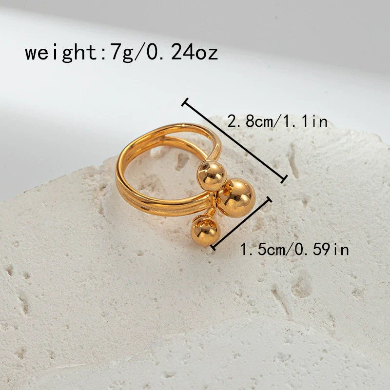 Stainless Steel Gold Beads Three Layer Design Electroplated Geometric Fashion Ring Accessories - Image 6