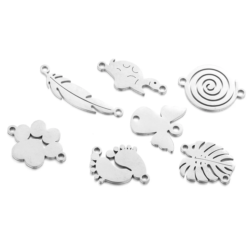 Stainless Steel Gold Plated Bear Paw Feather Dinosaur Double Hole Pendant Connector Jewelry Accessories Electroplated Cartoon Style - Image 5