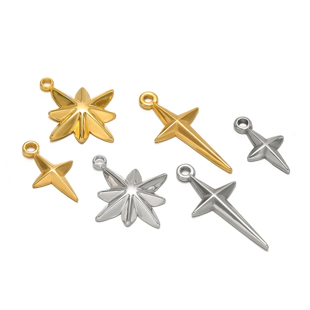 Stainless Steel Gold Plated Eightpointed Star And Cross Pendant Jewelry Accessories