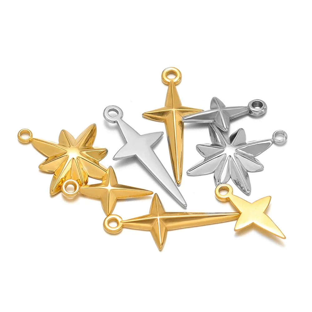 Stainless Steel Gold Plated Eightpointed Star And Cross Pendant Jewelry Accessories - Image 2