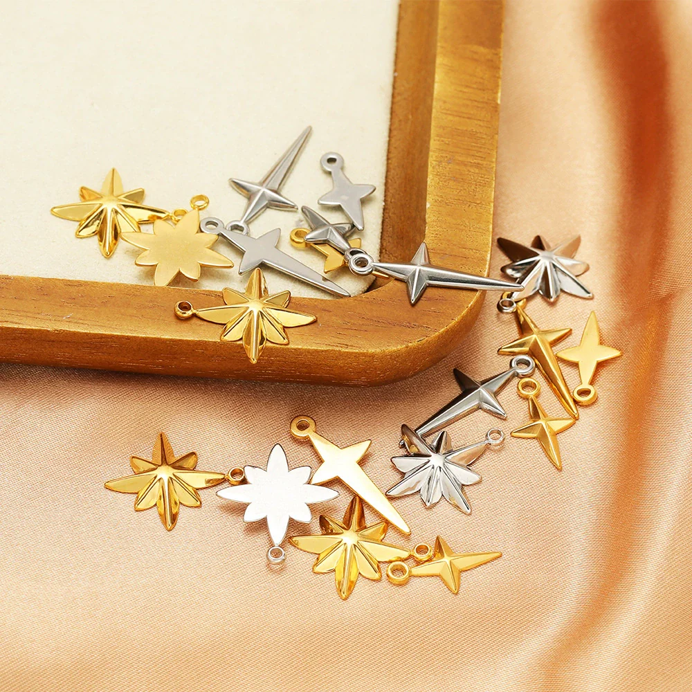 Stainless Steel Gold Plated Eightpointed Star And Cross Pendant Jewelry Accessories - Image 3