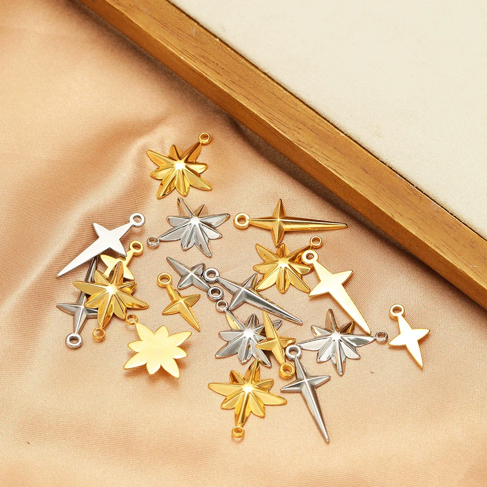 Stainless Steel Gold Plated Eightpointed Star And Cross Pendant Jewelry Accessories - Image 4