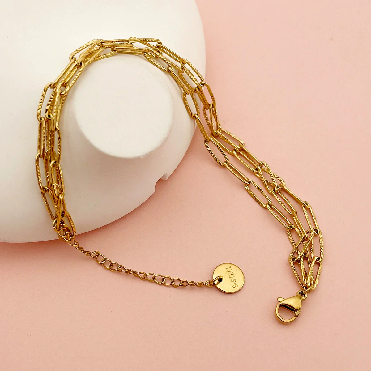 Stainless Steel Gold Plated Geometric Hollow Double Layer Fashion Women's Bracelet Jewelry - Image 2
