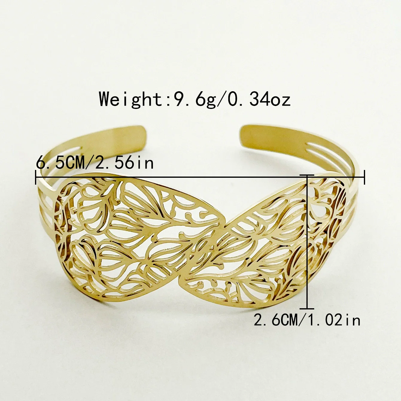 Stainless Steel Gold Plated Hollow Leaves Retro Bracelet For Women - Image 6