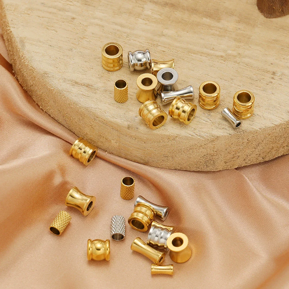 Stainless Steel Gold Plated Mesh Embossed Tube Beads Bone Hole Beads Diy Fashion Necklace Bracelet Beaded Accessories - Image 2
