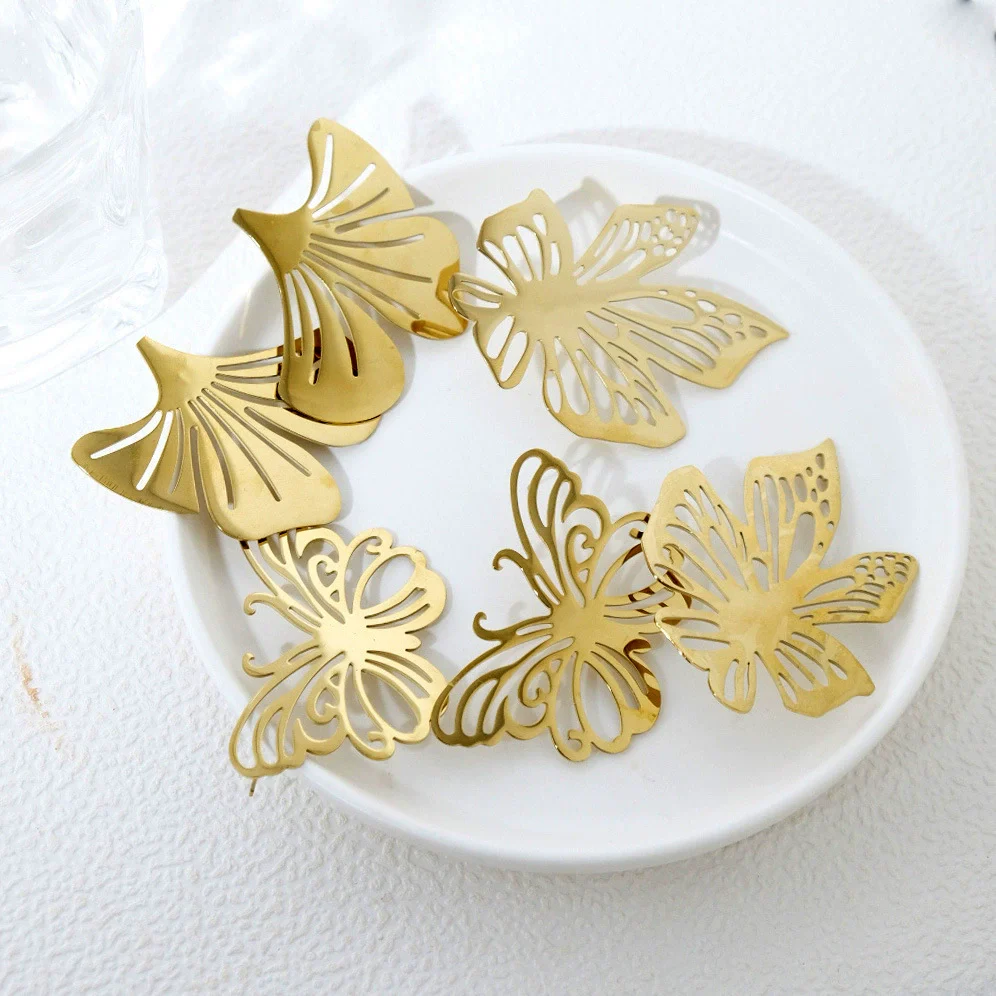 Stainless Steel Gold Plated Sweet Butterfly Animal Zodiac Earrings For Women