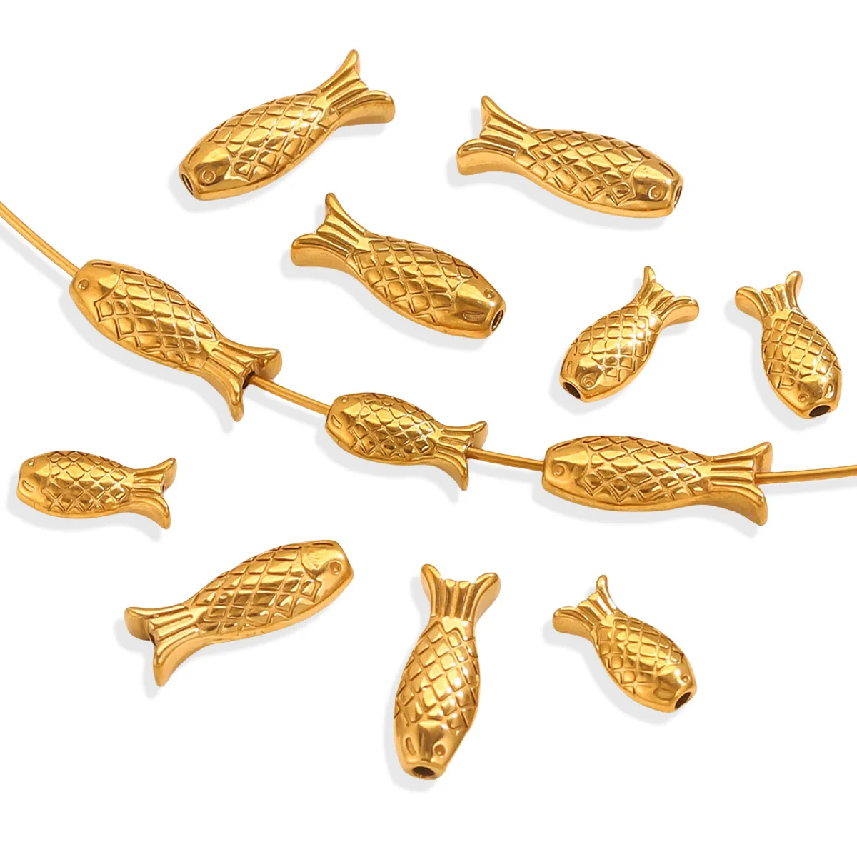Stainless Steel Goldplated Fish Pattern Spacer Ball Dragon Boat Diy Bracelet Spare Accessories