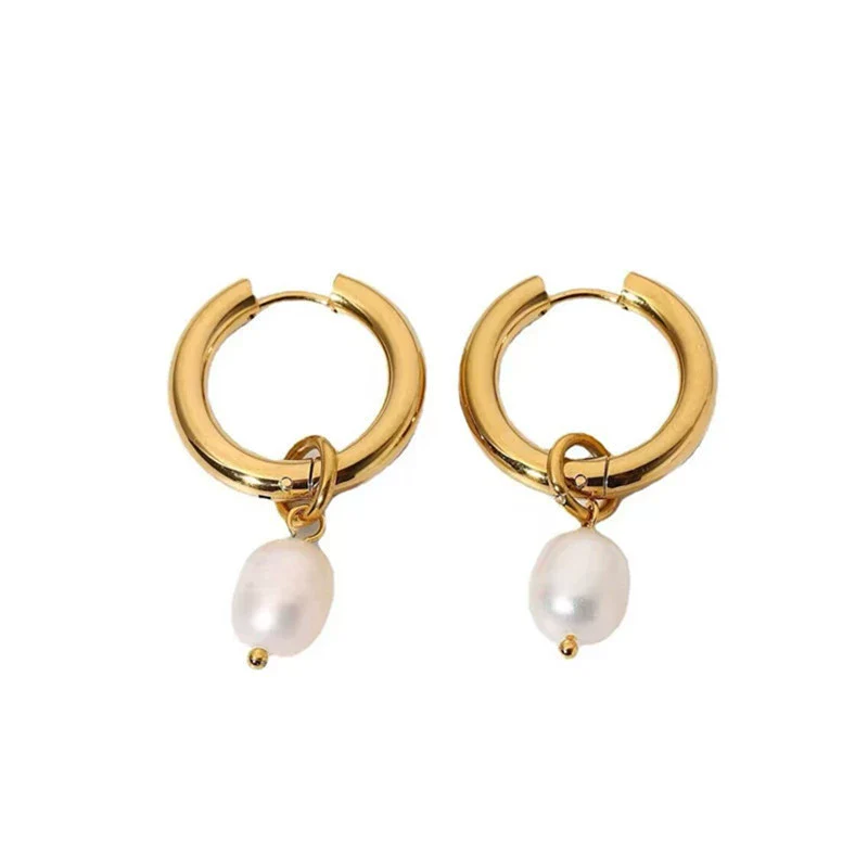 Stainless Steel Goldplated Freshwater Pearl Geometric Irregular Handmade Earrings Vintage Style - Image 5