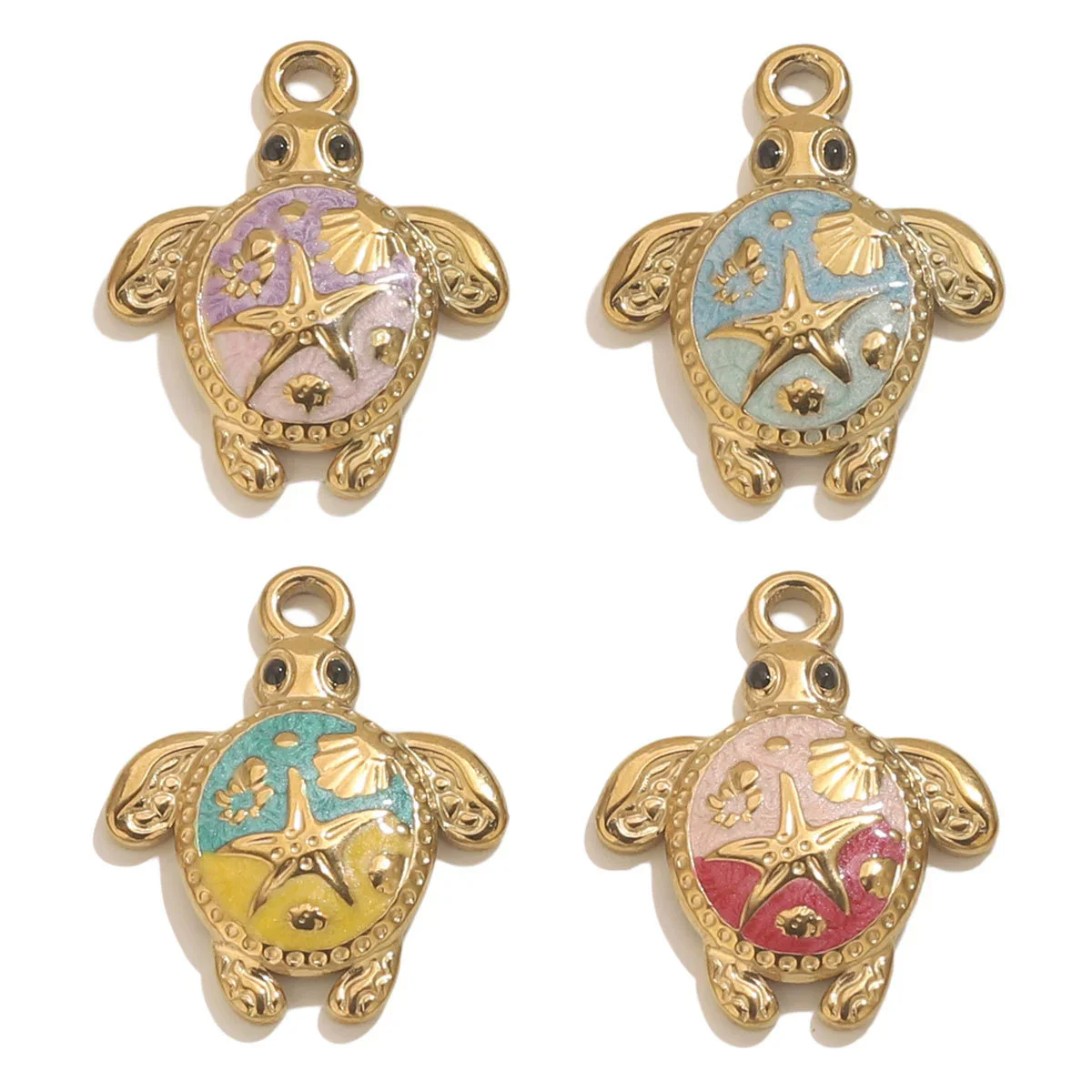 Stainless Steel Goldplated Handmade Turtle And Squareoval Pendant Jewelry Making Materials With Oil Dripping And Ocean Element Design - Image 2