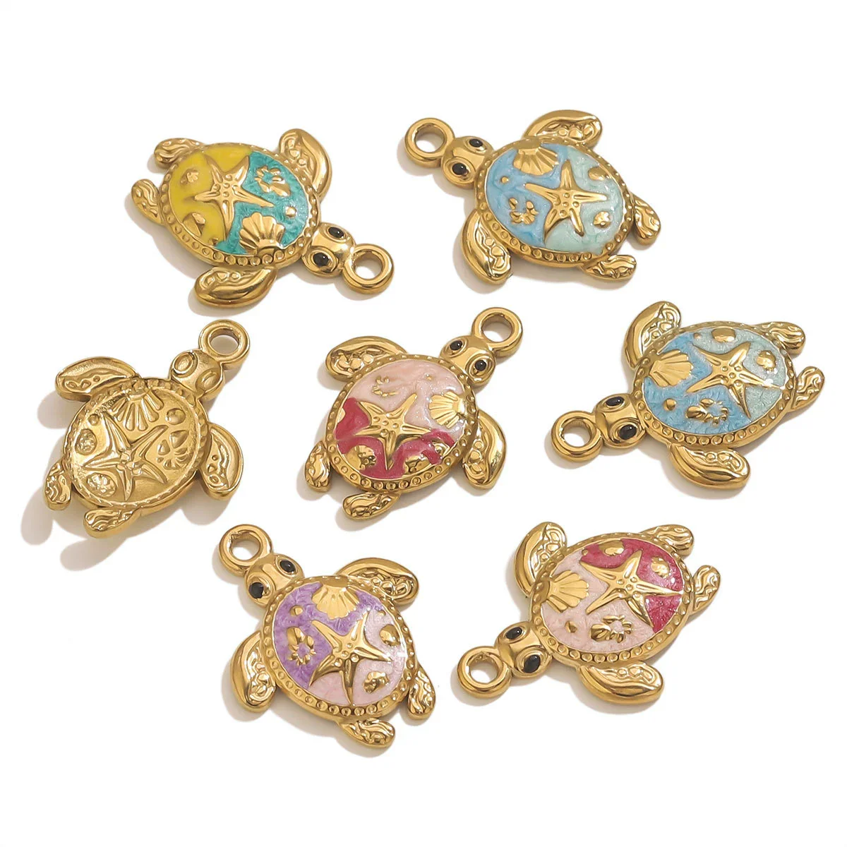 Stainless Steel Goldplated Handmade Turtle And Squareoval Pendant Jewelry Making Materials With Oil Dripping And Ocean Element Design - Image 4