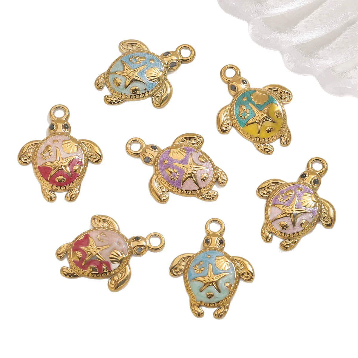 Stainless Steel Goldplated Handmade Turtle And Squareoval Pendant Jewelry Making Materials With Oil Dripping And Ocean Element Design - Image 5
